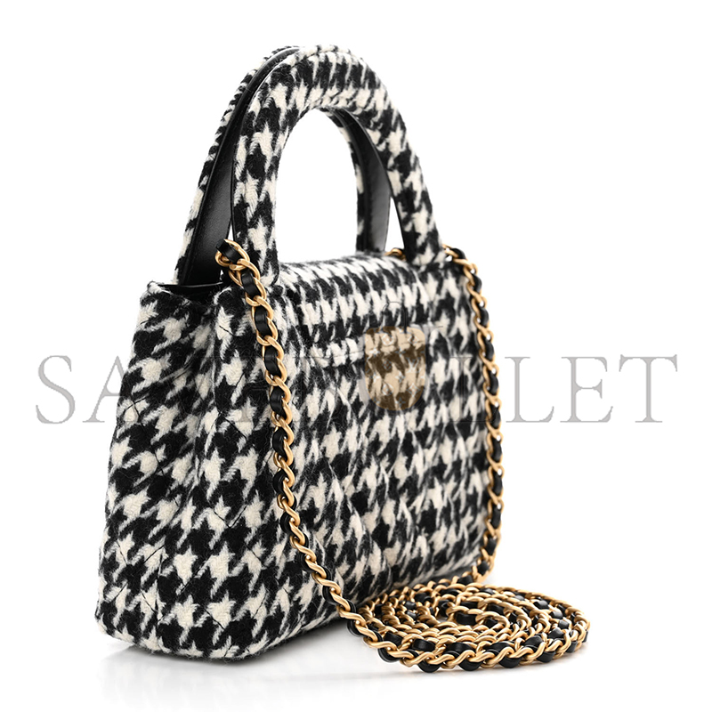 Ch*el tweed houndstooth quilted nano kelly shopper black white as4416 (19*13*7cm)